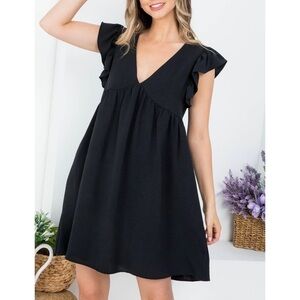 New Boutique Black Ruffle Sleeve Dress
